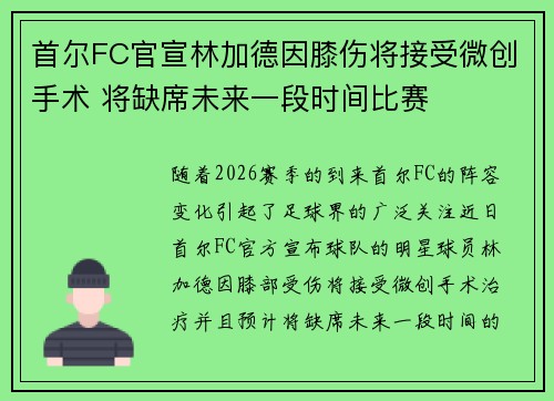 首尔FC官宣林加德因膝伤将接受微创手术 将缺席未来一段时间比赛 首尔FC官宣林加德因膝伤将接受微创手术 将缺席未来一段时间比赛